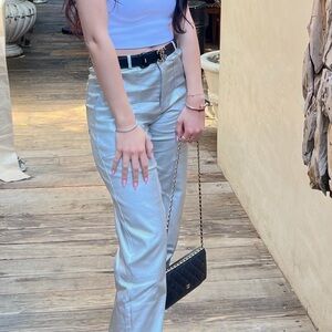 Stylish Silver Pants with Black Belt